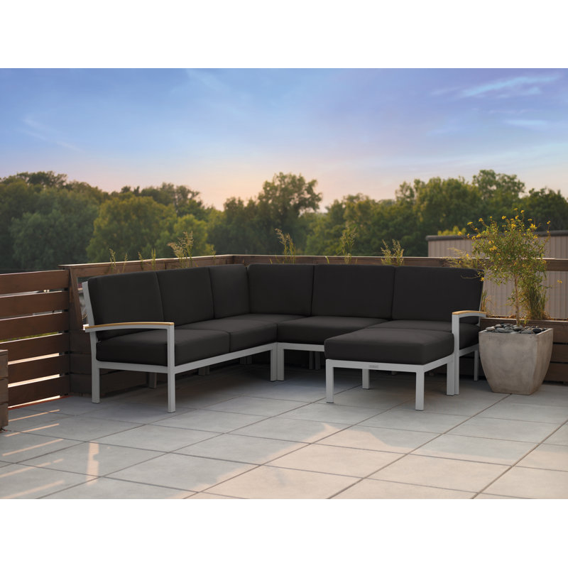 Travira Outdoor 4 - Seat Patio Sectional, Tekwood Natural, Jet Black