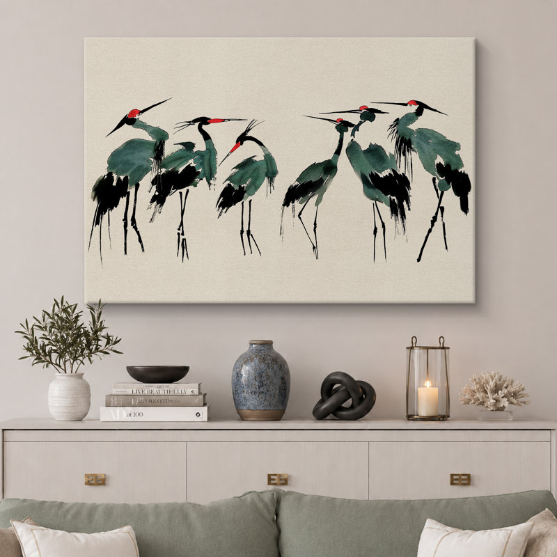 «Crane Heron Bird», impression sur toile très grande, H 32 po x l 48 po, Toile tendue, Ne s’applique pas