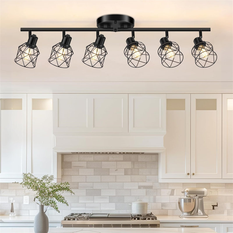 Semi Flush Mount Ceiling Light, Matte Black, 6 Lights