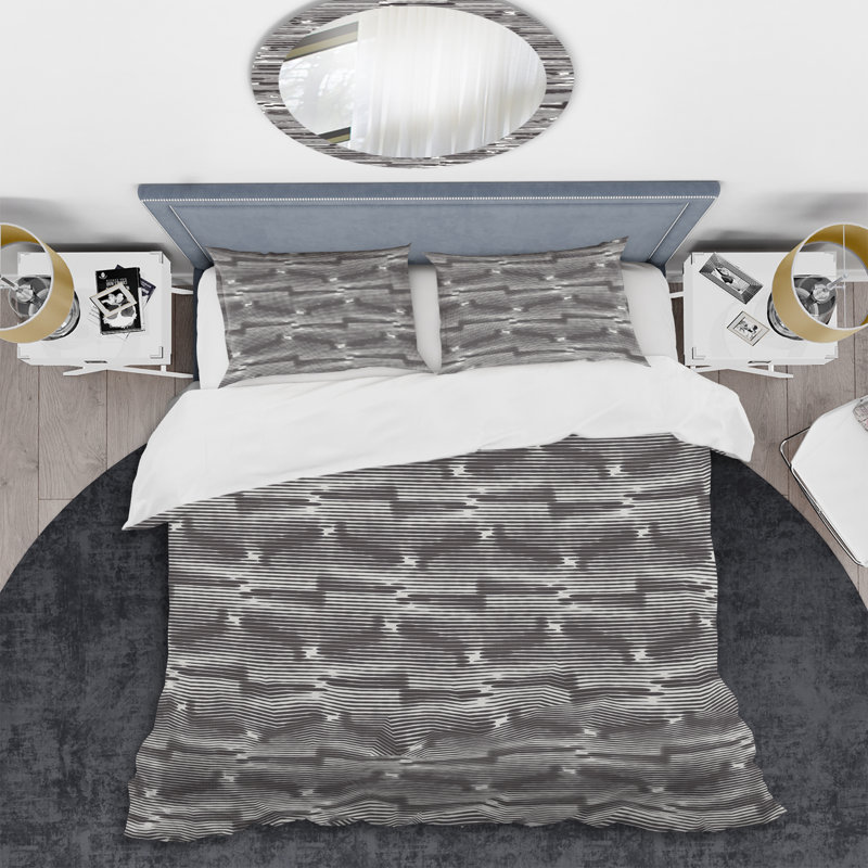 Ensemble de housse de couette en microfibre gris / argenté 2 pièces, Housse de couette simple + 1 taie décorative stan