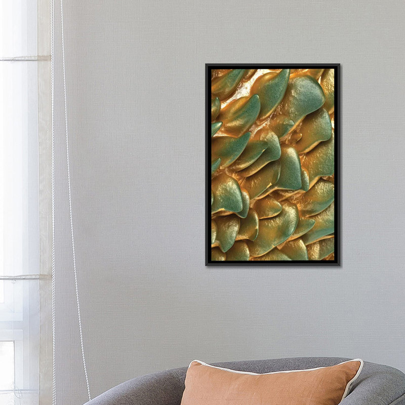 Gold Rock by Danny Ivan - Floater Frame Print on Canvas, 26" H x 18" W x 1.5" D, Black Framed Canvas, No Mat