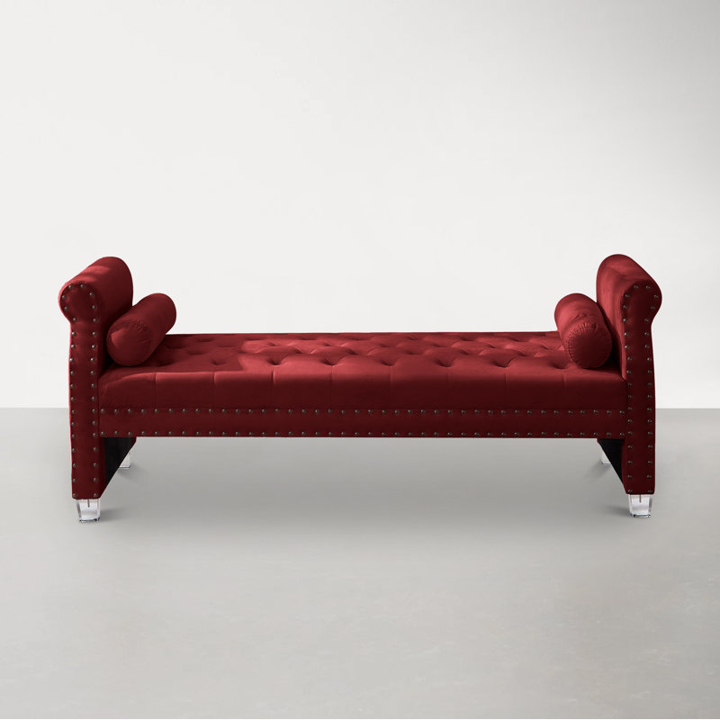Stephenie Velvet Chaise Lounge, Burgundy Velvet