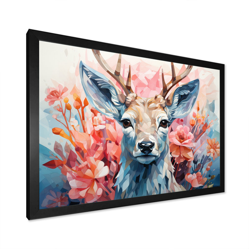 Cerf gracieux faon géométrique I - impression, H 12 po x l 20 po x P 1 po, Cadre photo noir