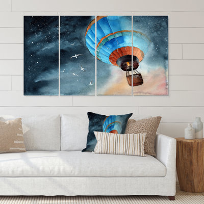 Blue Air Balloon in Starry Night - 4 Piece Wrapped Canvas Painting -  Red Barrel StudioÂ®, 98809526C6844A29983DCC1B76134853