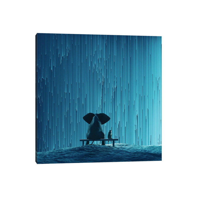 Elephant And Dog Looking At Star Rain by Mike Kiev - Wrapped Canvas Painting, 93.98 cm H x 93.98 cm W x 3.175 cm D