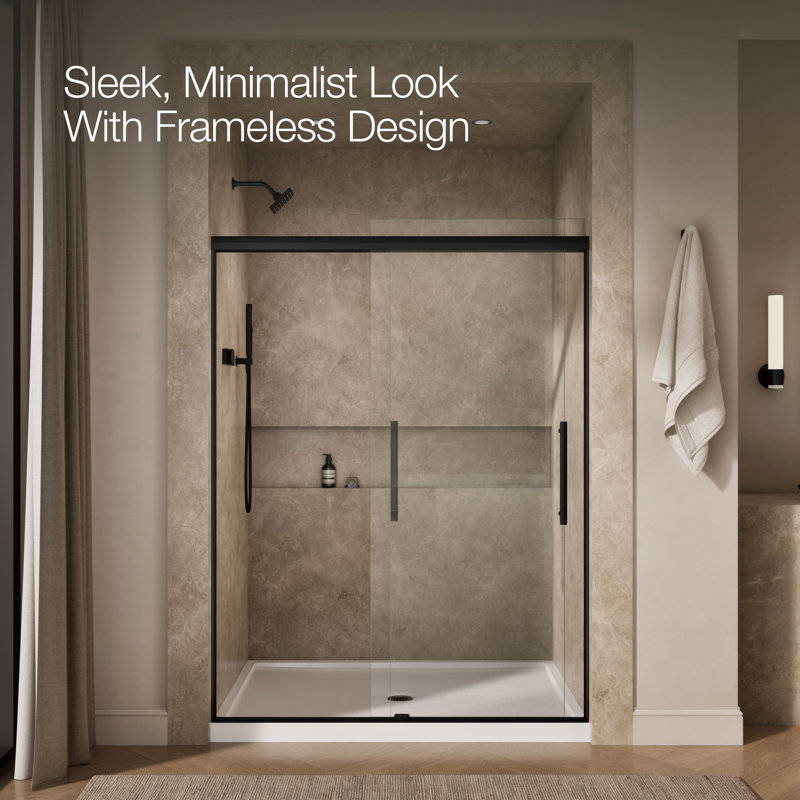Pleat Frameless Sliding Bath Door, Black