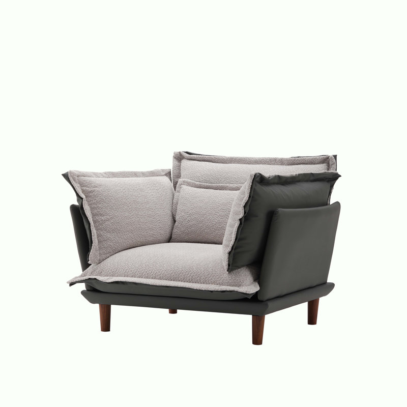 Fauteuil surdimensionné en chenille, Similicuir / tissu bleu-gris