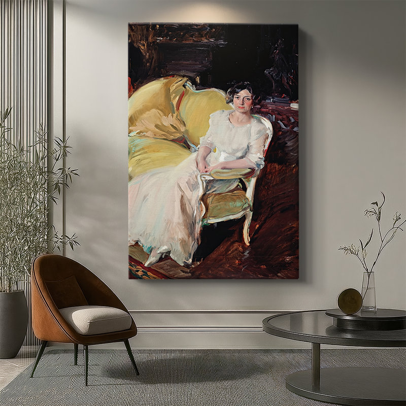 Clotilde assise sur le canapé, toile tendue par Joaquin Sorolla y Bastida, 32 x 48