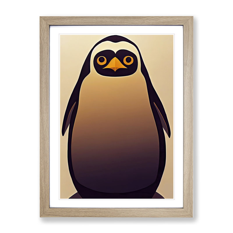 Retro Penguin No.2 - Single Picture Frame Print, Oak Framed, 34cm H x 25cm W x 2cm D
