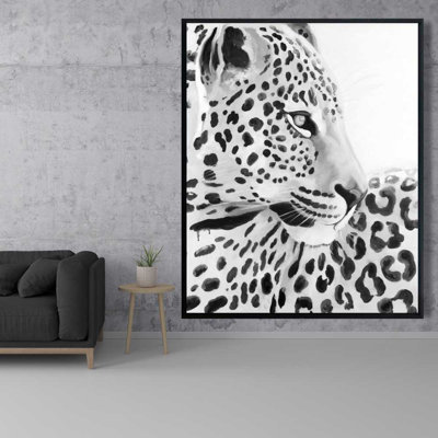 Magnifique léopard - Toile encadrée gris africain pour la décoration intérieure