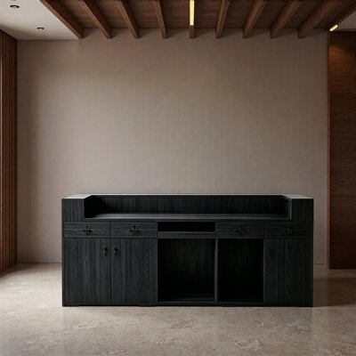 Bureau de réception et réception Elegant Vintage avec panneau avant lumineux, comptoir à deux niveaux, tiroirs de rangement pour bureau, salon, boutique, hôtel