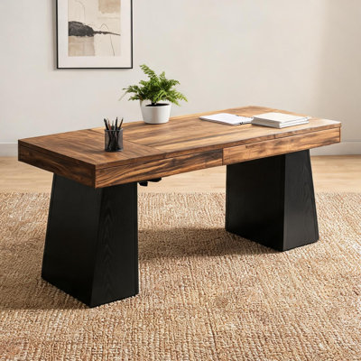 55-inch Executive Writing Desk with Solid Wood Construction and Double Trapezoid Base for Home Office