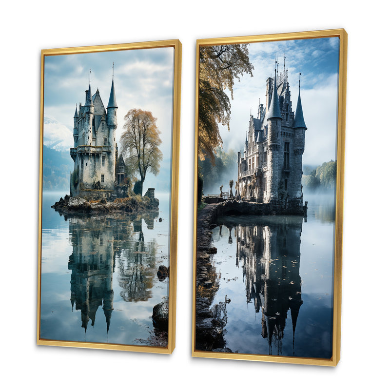 «Castles Dreamy Reflections», 2 pièces sur toile, Encadrement doré, H 32 po x l 32 po