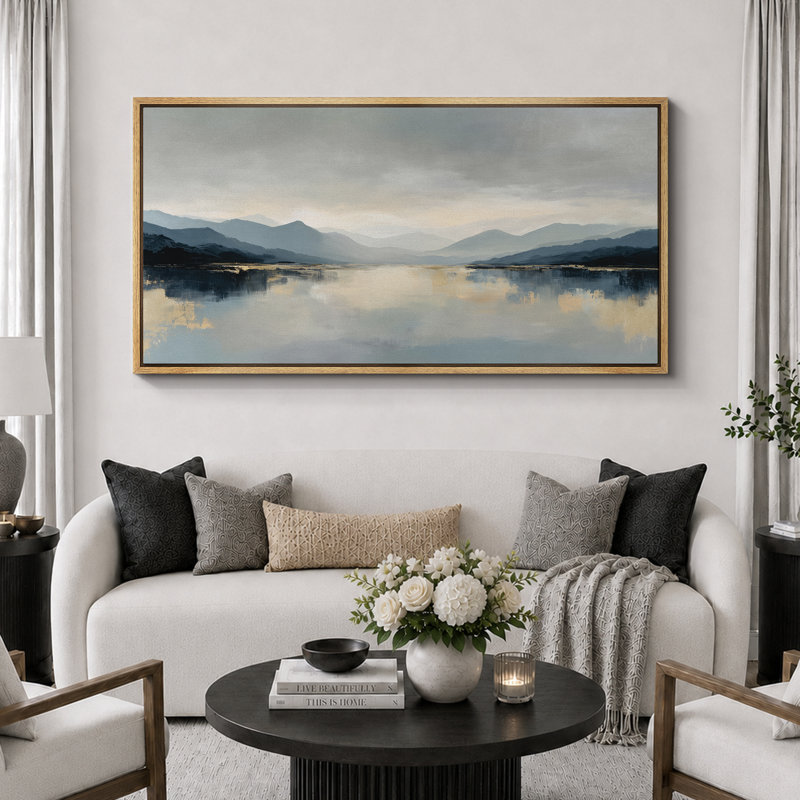 "Serene Mountain Lake Reflection Landscape", très grandes photos, impression sur toile encadrée, Naturel, H 30 po x l 60 po