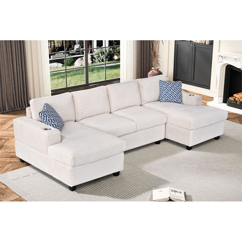 Rachdale Symmetrical Sectional with Chaise, Beige Velvet