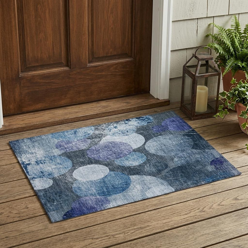 Tapis extérieur antidérapant lavable gris et bleu 2 pi x 3 pi
