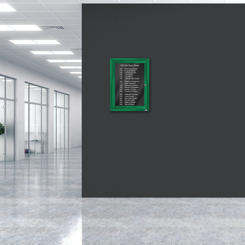 Tableau d'affichage mural fermé pour armoire d'annuaire, Vert thermolaqué, Un, H 24 po x l 18 po