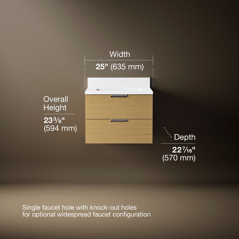 Maxstow Wall-Hung Bathroom Vanity Cabinet With Sink And Quartz Top, Light Oak, 24"