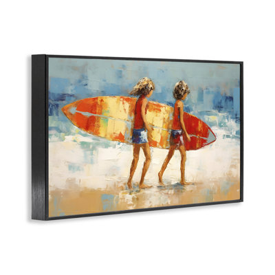 Enfants tenant une planche de surf, estampe numérique par Petal Prints Design