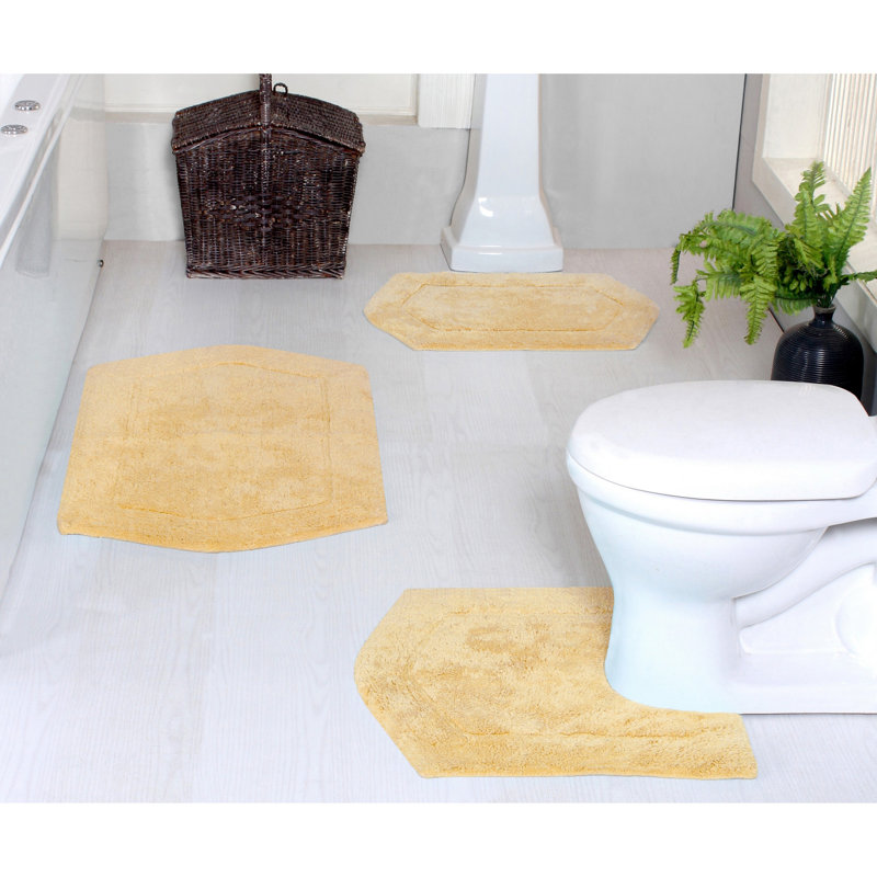Morissette 100% Cotton Bath Rug, Non-Slip, Quicky Dry, Machine Washable, Absorbent - 3 Piece Set, « Butter »