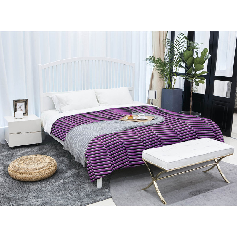 Édredon réversible simple en microfibre à rayures fracturées, Violet, Édredon grand