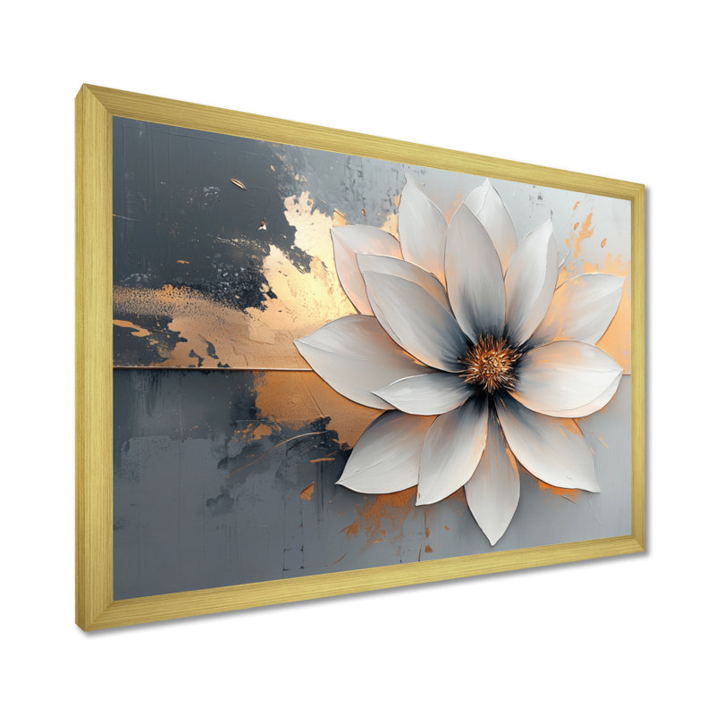 Golden Chrysanthemums Pure Form I - Chrysanthemums, art mural, H 12 po x l 20 po, Cadre simple, Doré
