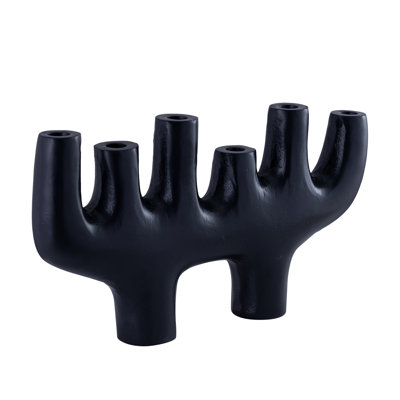 Fran 10" Tall Aluminum Candle Holder, Black