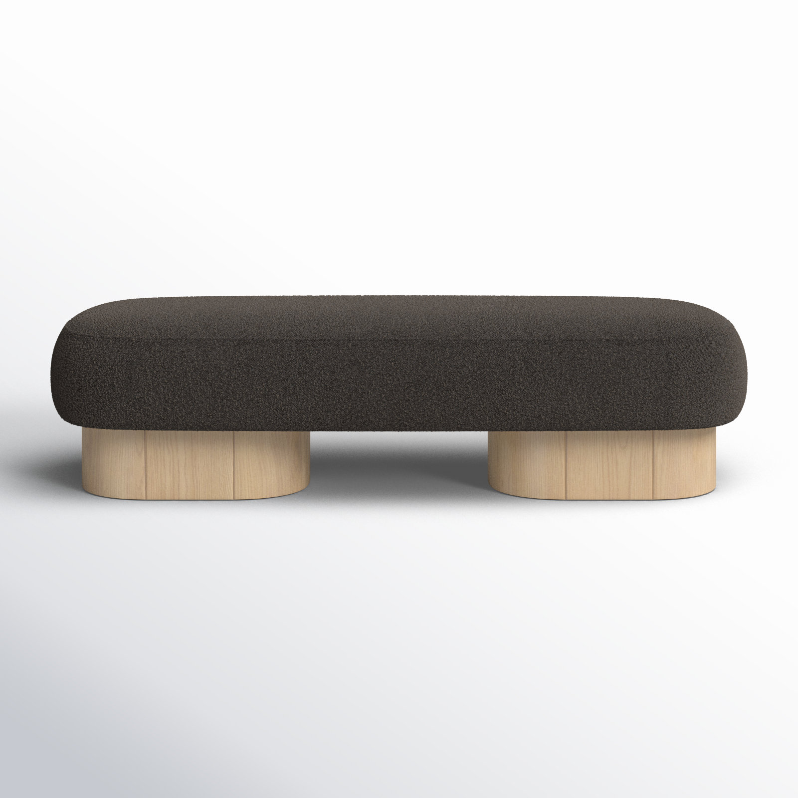 Denyer Boucle Fabric Upholstered Bench, Light Oak, Brown