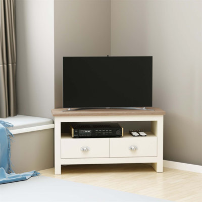 Corner TV Stand For Up To 50 Inch Tvs, Entertainment Center With Drawers And Open Storage For Living Room