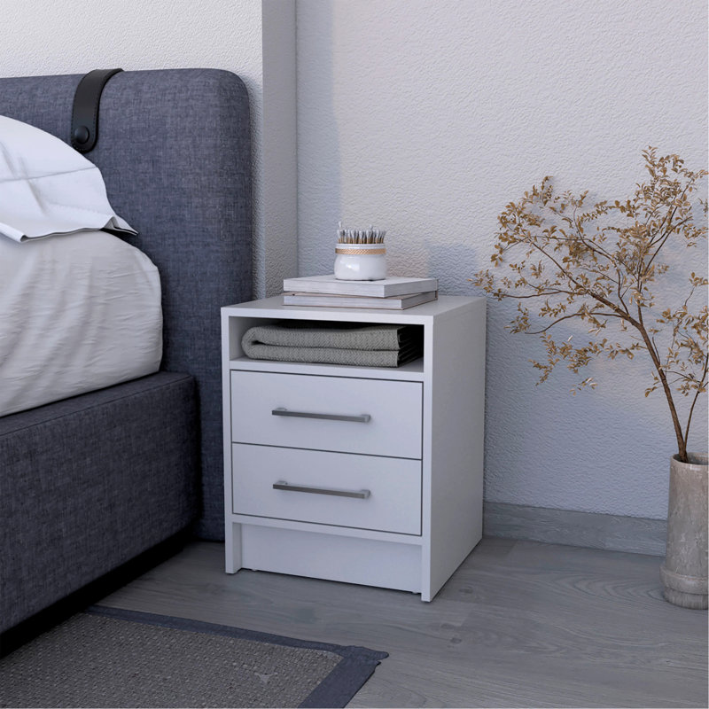 Table de chevet 2 tiroirs, Blanc