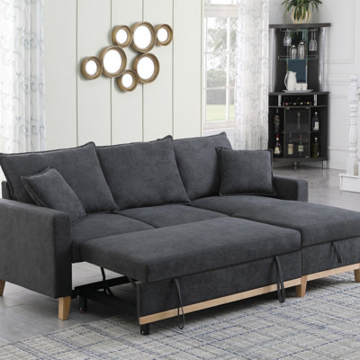 84.25" Dark Gray Woven Reversible Sleeper Sectional Sofa With Storage Chaise