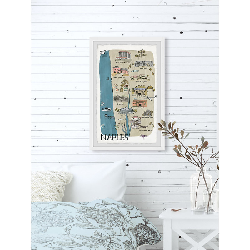 Carte illustrée de Naples, Floride - reproduction de photo encadrée sur papier, H 45 po x l 30 po x P 1,5 po
