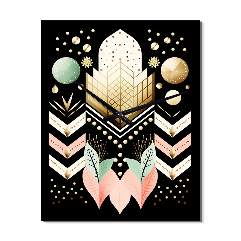 Boho Chic - Illustration géométrique abstraite - horloge murale moderne surdimensionnée, H 40 po x l 30 po x P 1 po
