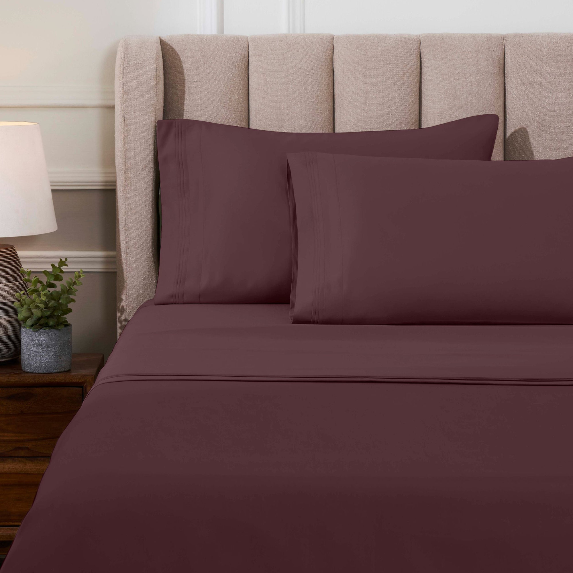 Simba Luxury 1000 Thread Count Egyptian-Quality Cotton Sateen Sheet / Pillowcase Set Collection, Plum