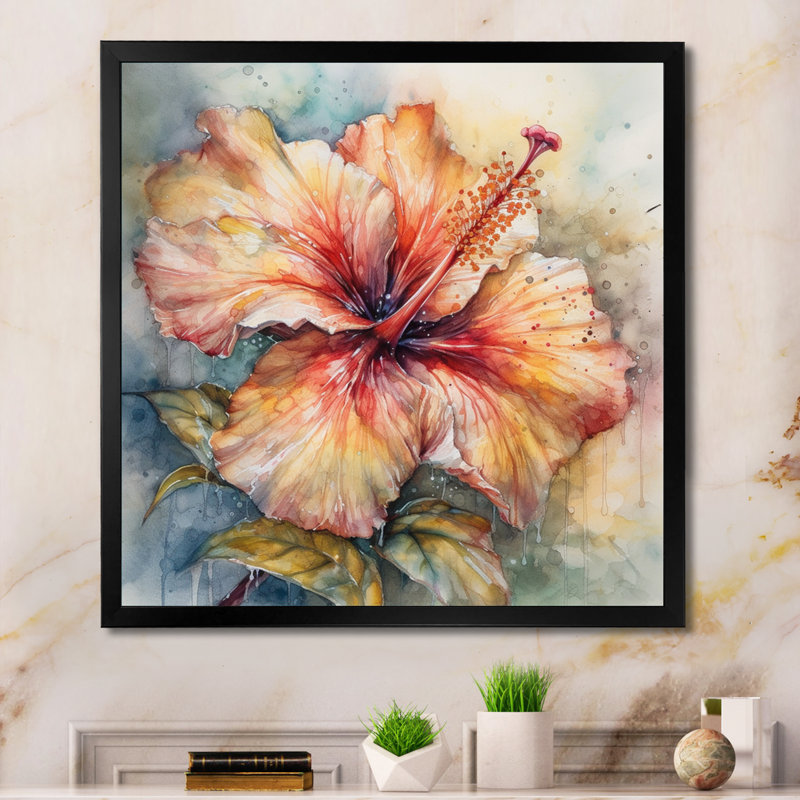 Hibiscus Euphoria II gris orange de Rrahim - art mural hibiscus, Cadre photo noir, H 24 po x l 24 po