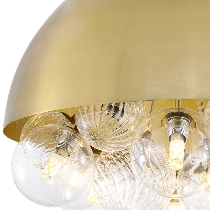 Luminaire suspendu en forme de dôme à 10 lumières avec bulle en verre nervuré, Doré