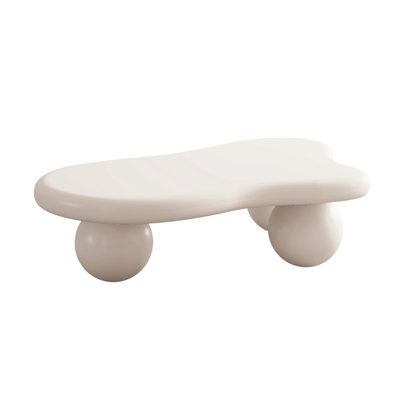 40 Inch Cloud Shaped Coffee Table with 3 Ball Legs for Living Room, White Top Black Legs