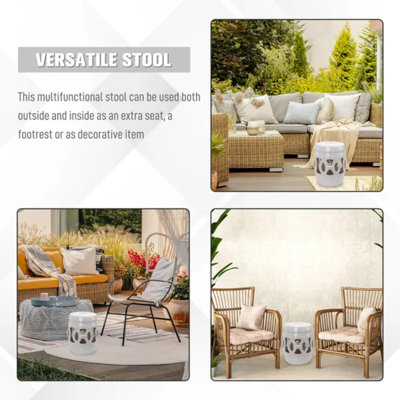 Tabouret de jardin blanc en céramique 14 po x 17 po