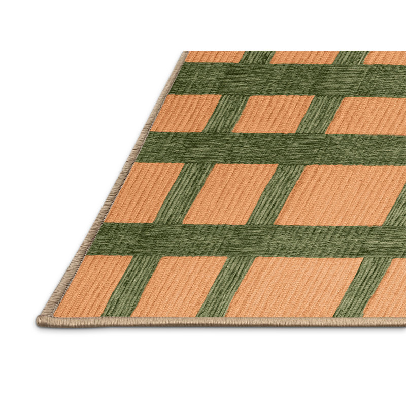 Machine Washable Checkered Brown Area Rug, Rectangle 5' x 7'