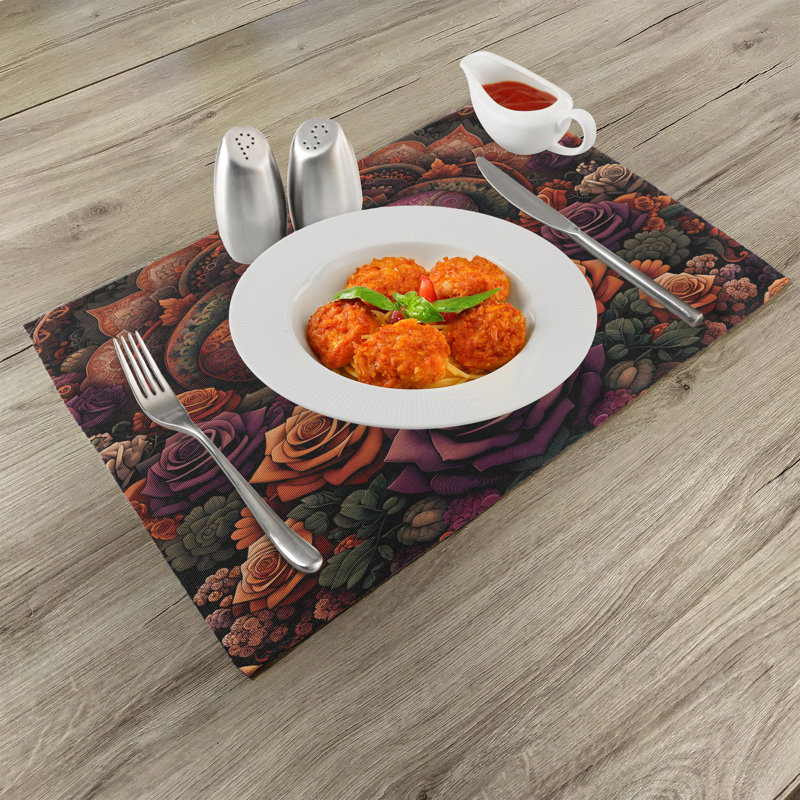 Polyester Vermilion Dark Magenta Rectangle Placemat