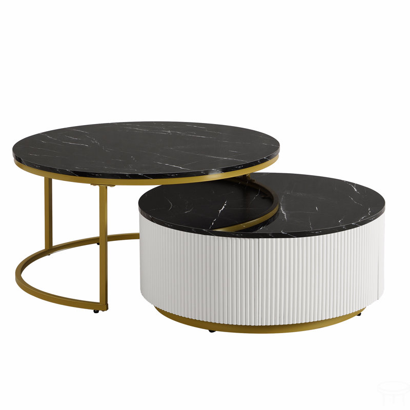 Table basse moderne emboîtable cannelée avec tiroir Modern
