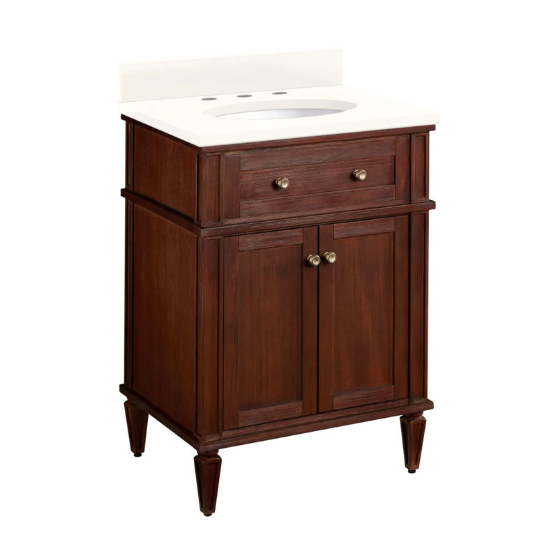 24" Elmdale Single Bathroom Vanity Set with Oval Undermount Sink, 8" Widespread, Feathered White Quartz, Antique Brown
