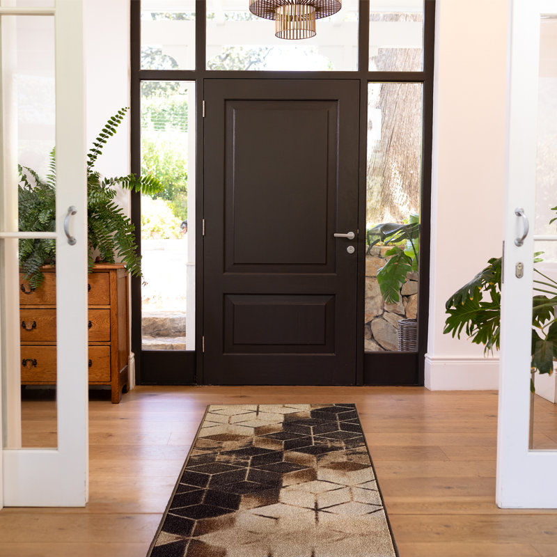 Tapis touffeté à motif géométrique brun Lenita, Rectangle 2 pi 7 po x 2 pi