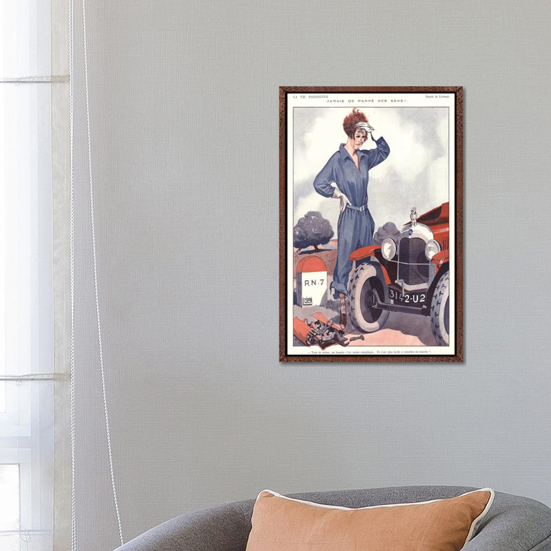1920s La Vie Parisienne Magazine Plate - Print on Canvas, 66.04cm H x 45.72cm W x 3.81cm D, Classic Brown Wood Floater Framed