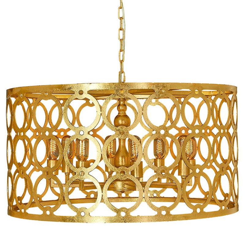 Lustre tambour simple à 8 lumières Ringlet, Feuille d’or