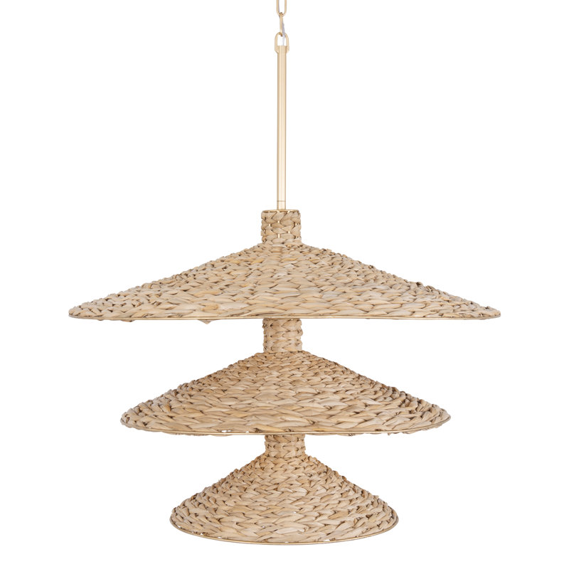 Luminaire suspendu 15 niveaux 3 têtes Hilton Head - or français / ruppie maritime naturelle