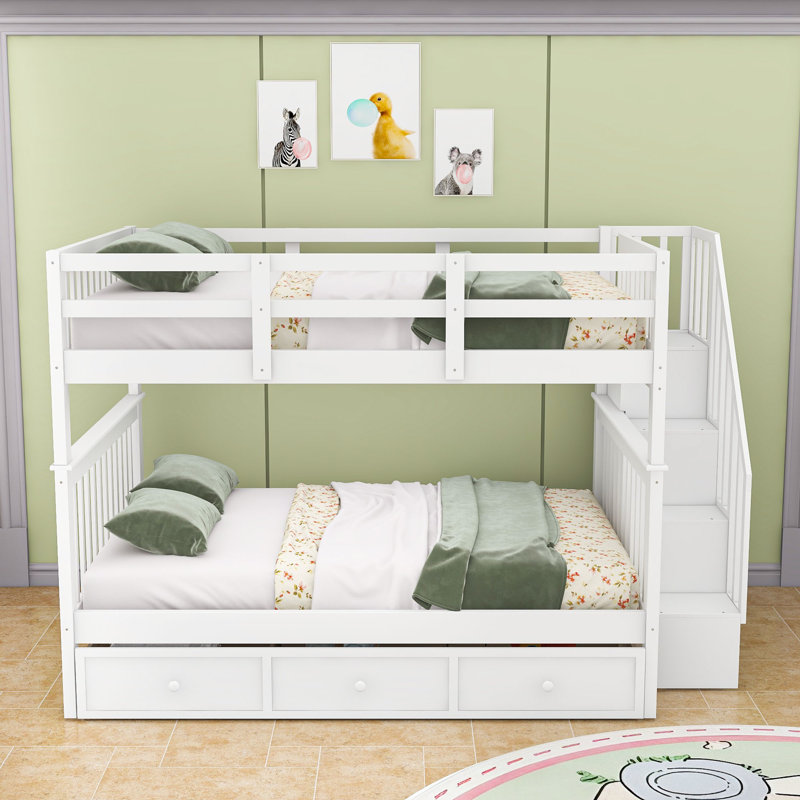 Dorth Kids Full Over Full Bunk Bed with Drawers, White