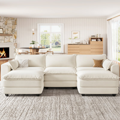 Canapé modulaire en U avec repose-pieds, canapé modulaire pour salon, beige