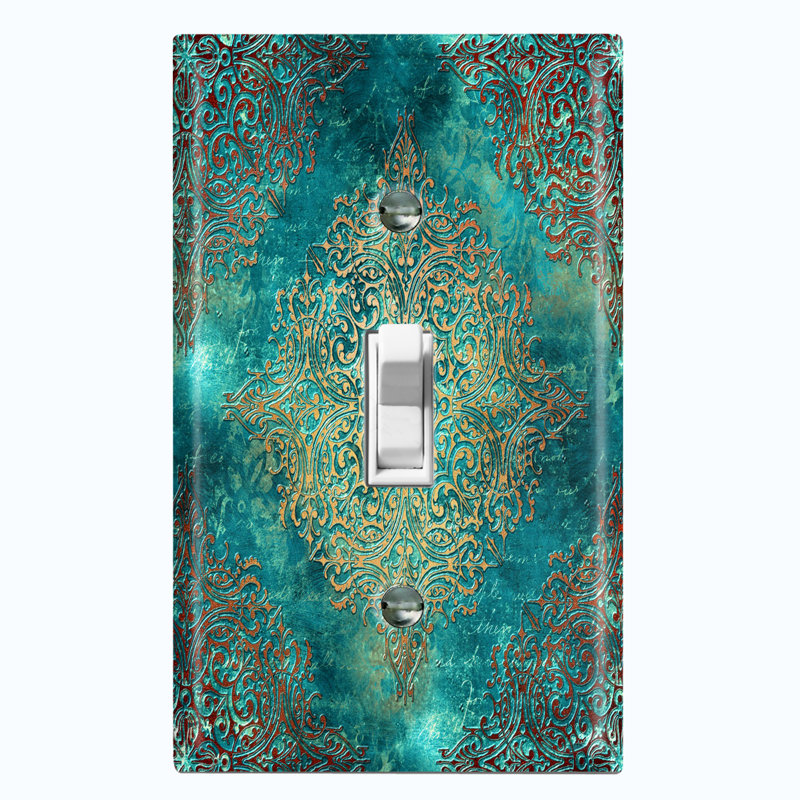 Flower Patina Copper Teal Print 1 - Gang Toggle Light Switch Standard Wall Plate