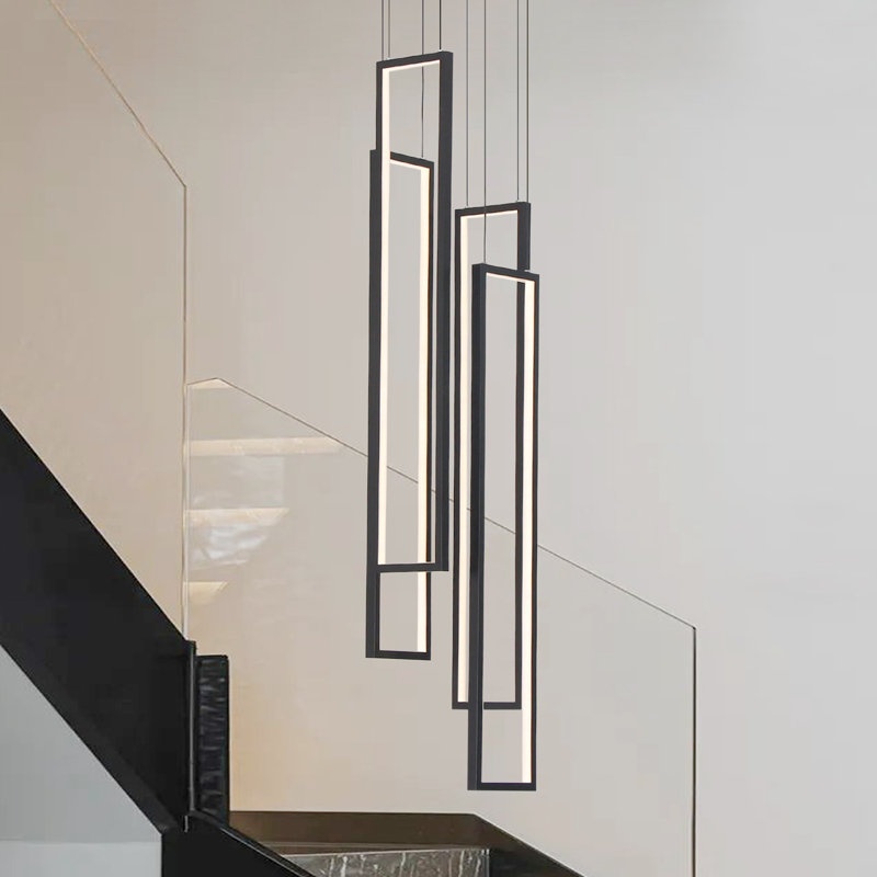 Modern Square Black Aluminum LED Chandelier with Dimmable Remote Control